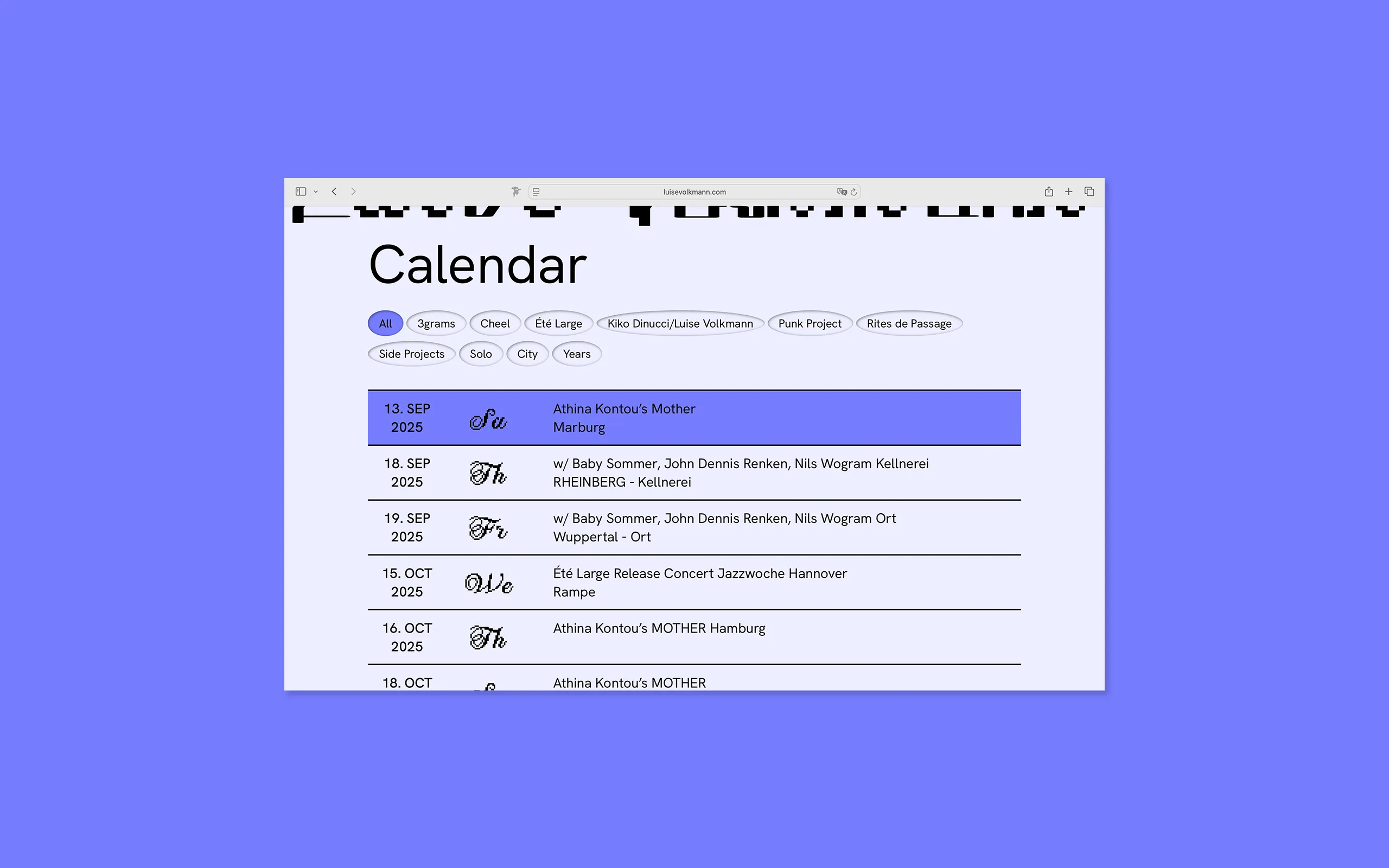 Calendar ansicht gefiltert